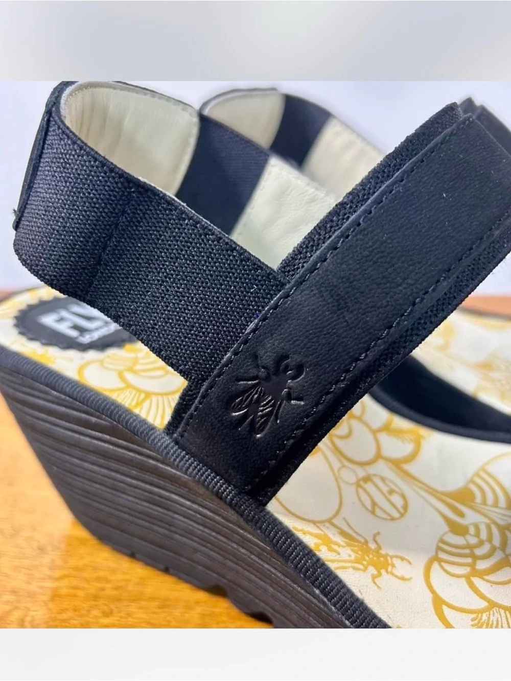 Fly London Black Yaco Platform Elastic Strap Wedge Sandals